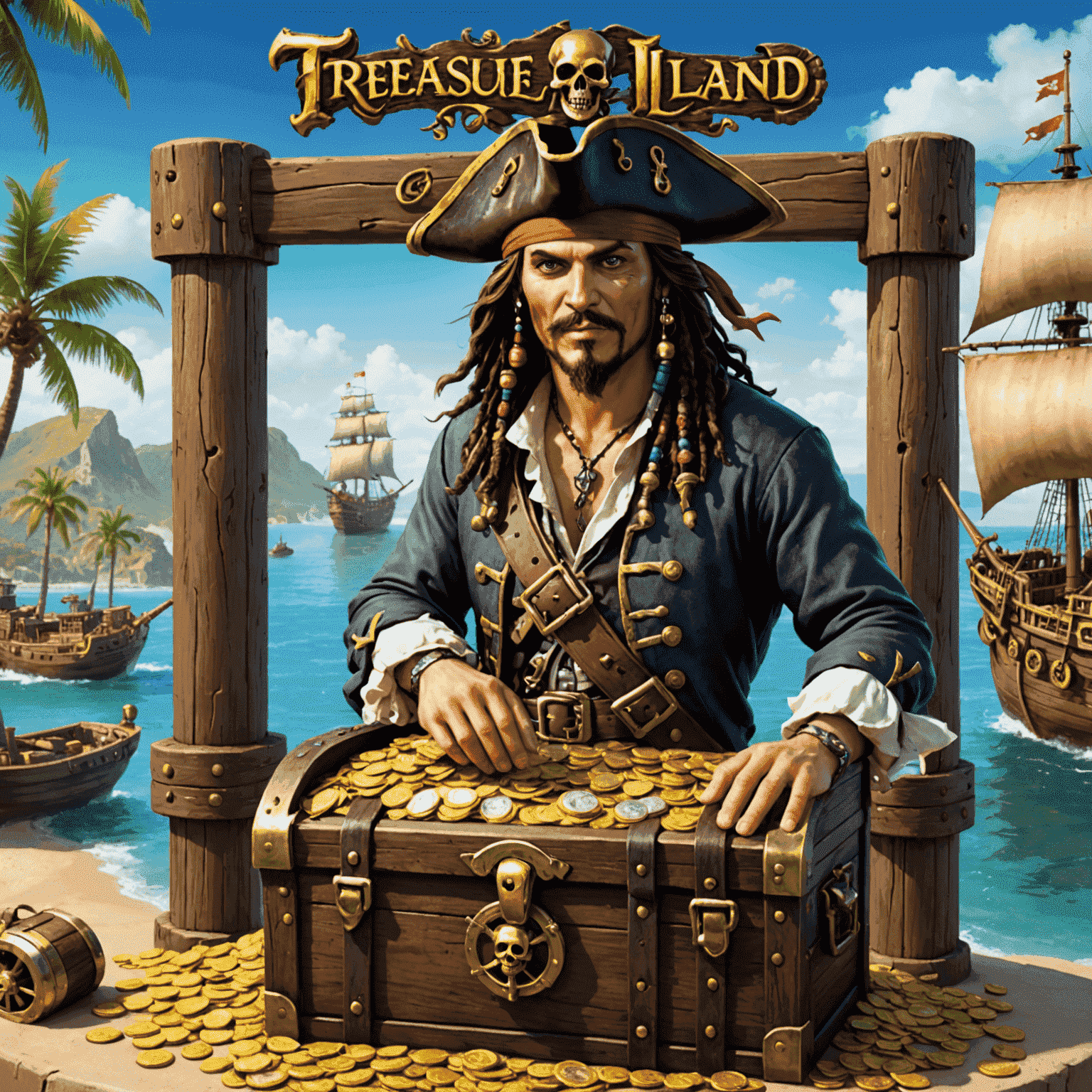 Treasure Island Jackpot - A pirate-themed slot game with treasure chests and pirate ships